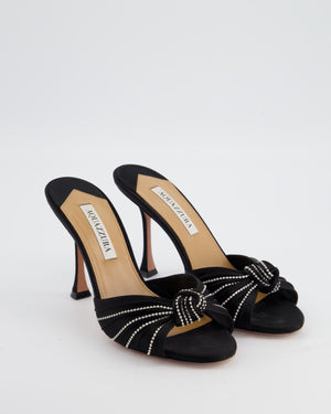 Aquazzura Black Satin Sandal Heels with Embellished Toe Detail Size EU 38