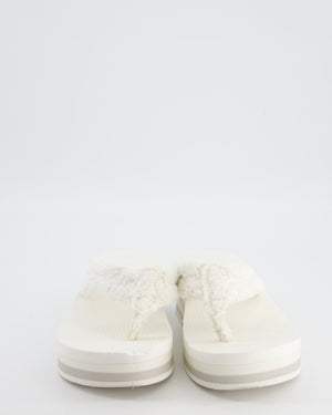 Chanel White Cotton Beach Sandals with White CC Logo Detail Size EU 38