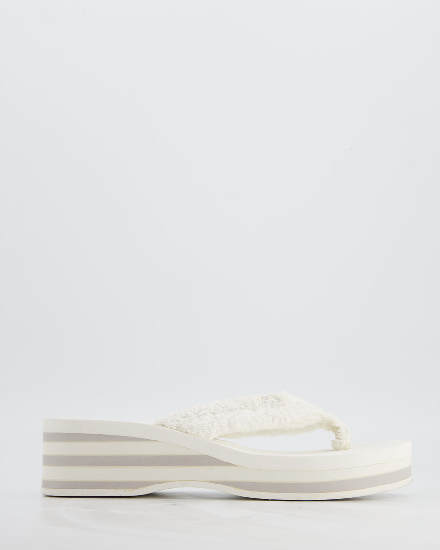 Chanel White Cotton Beach Sandals with White CC Logo Detail Size EU 38