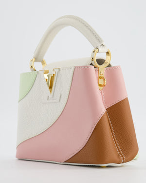 *LIMITED EDITION* Louis Vuitton Cappucine Neopolitan Mini Bag in White Calfskin Leather, Pink & Green PVC and Coral Interior with Gold Hardware