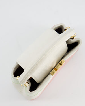 *LIMITED EDITION* Louis Vuitton Cappucine Neopolitan Mini Bag in White Calfskin Leather, Pink & Green PVC and Coral Interior with Gold Hardware