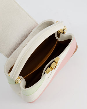 *LIMITED EDITION* Louis Vuitton Cappucine Neopolitan Mini Bag in White Calfskin Leather, Pink & Green PVC and Coral Interior with Gold Hardware