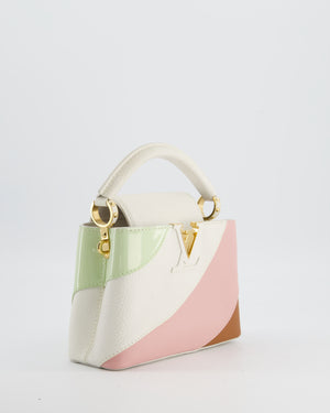 *LIMITED EDITION* Louis Vuitton Cappucine Neopolitan Mini Bag in White Calfskin Leather, Pink & Green PVC and Coral Interior with Gold Hardware