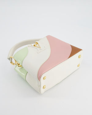 *LIMITED EDITION* Louis Vuitton Cappucine Neopolitan Mini Bag in White Calfskin Leather, Pink & Green PVC and Coral Interior with Gold Hardware