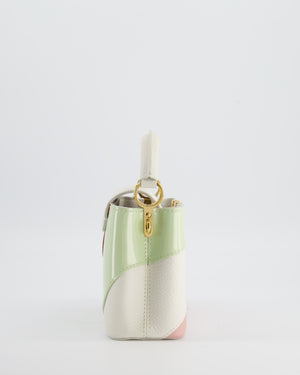 *LIMITED EDITION* Louis Vuitton Cappucine Neopolitan Mini Bag in White Calfskin Leather, Pink & Green PVC and Coral Interior with Gold Hardware