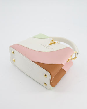 *LIMITED EDITION* Louis Vuitton Cappucine Neopolitan Mini Bag in White Calfskin Leather, Pink & Green PVC and Coral Interior with Gold Hardware