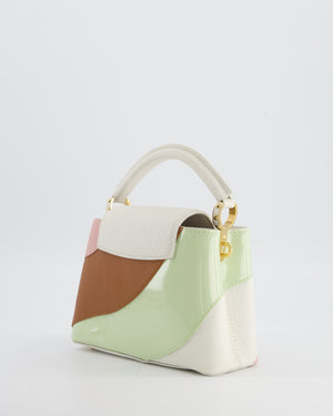 *LIMITED EDITION* Louis Vuitton Cappucine Neopolitan Mini Bag in White Calfskin Leather, Pink & Green PVC and Coral Interior with Gold Hardware
