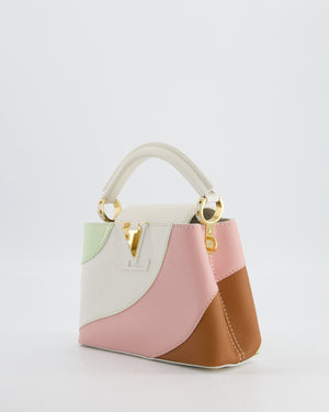 *LIMITED EDITION* Louis Vuitton Cappucine Neopolitan Mini Bag in White Calfskin Leather, Pink & Green PVC and Coral Interior with Gold Hardware