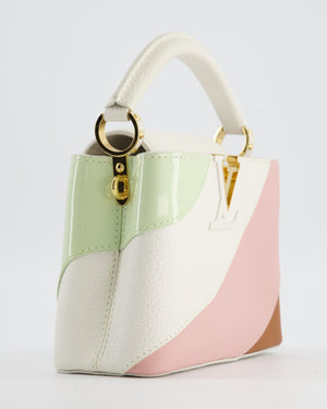 *LIMITED EDITION* Louis Vuitton Cappucine Neopolitan Mini Bag in White Calfskin Leather, Pink & Green PVC and Coral Interior with Gold Hardware