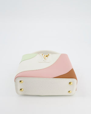 *LIMITED EDITION* Louis Vuitton Cappucine Neopolitan Mini Bag in White Calfskin Leather, Pink & Green PVC and Coral Interior with Gold Hardware