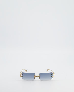 Chrome Hearts Sky Blue Square Gradient Sunglasses with Gold Detail