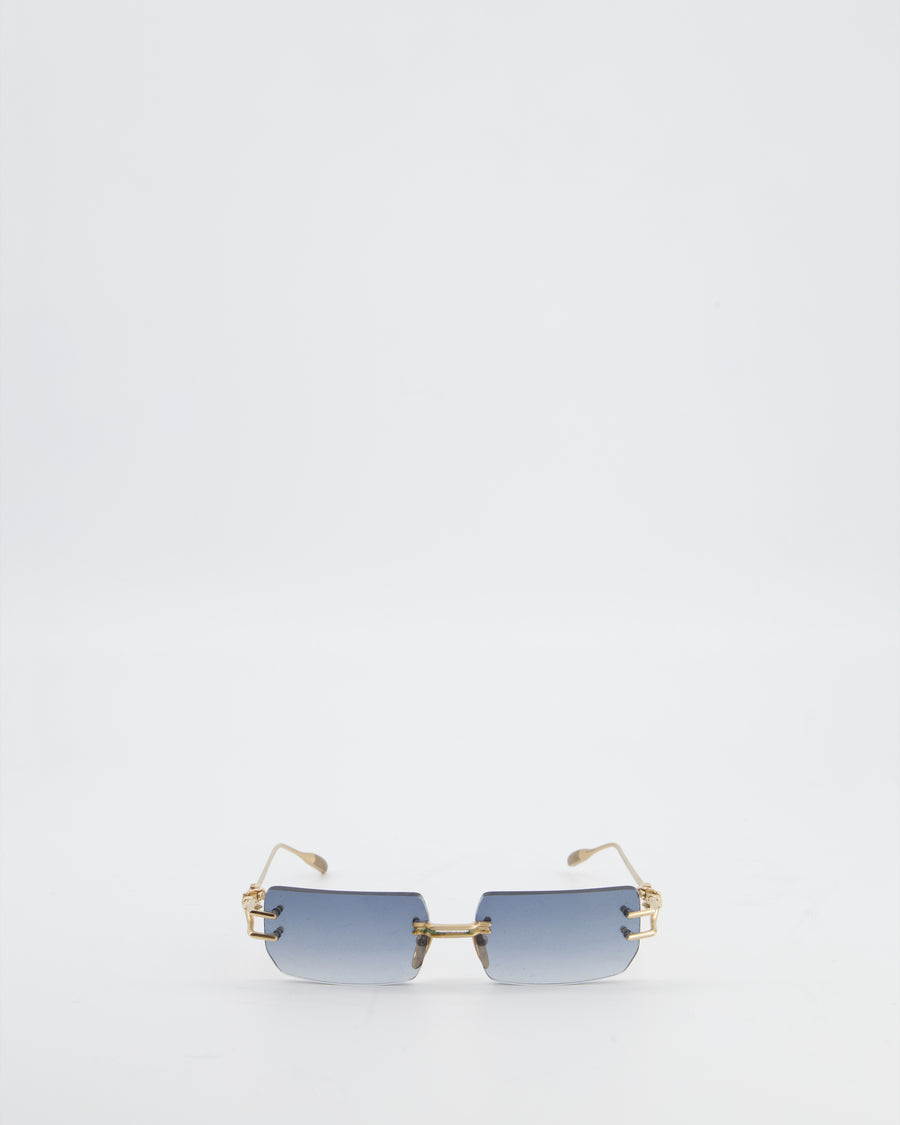 Chrome Hearts Sky Blue Square Gradient Sunglasses with Gold Detail