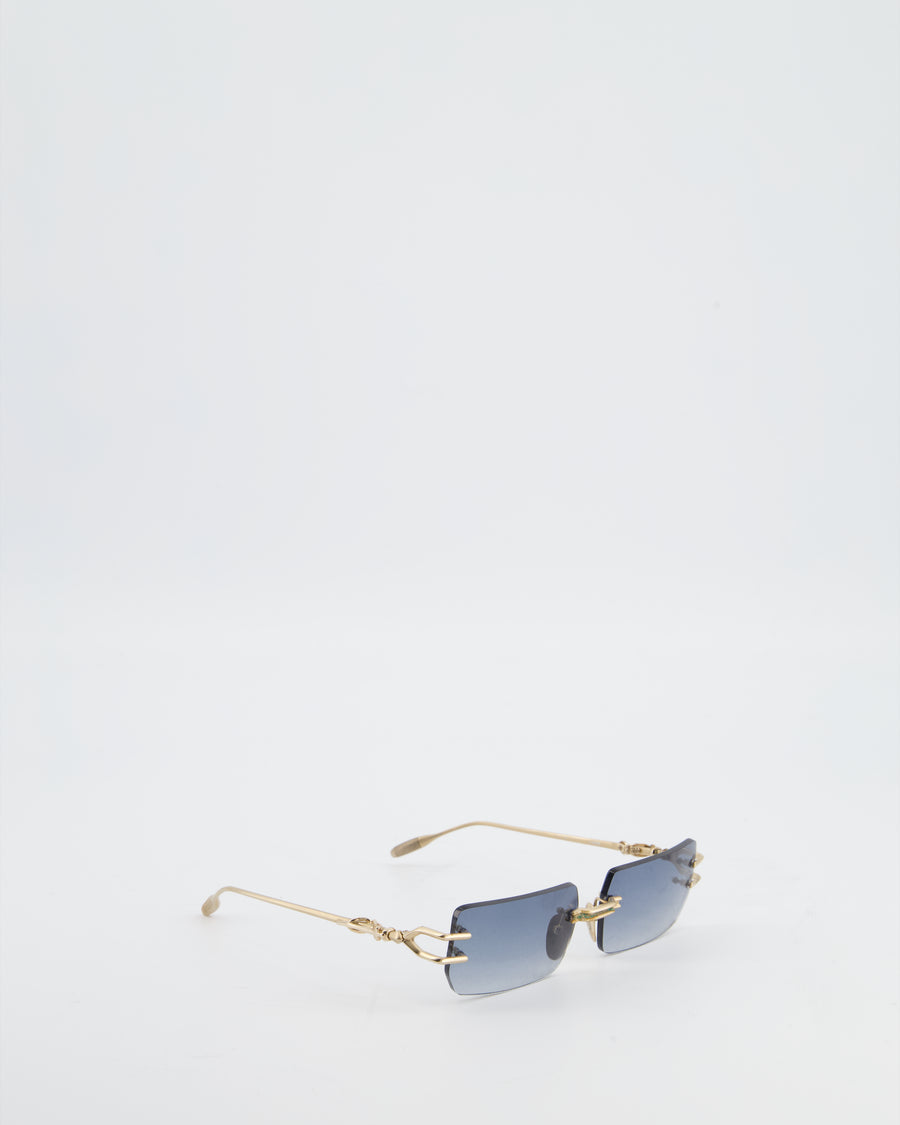 Chrome Hearts Sky Blue Square Gradient Sunglasses with Gold Detail