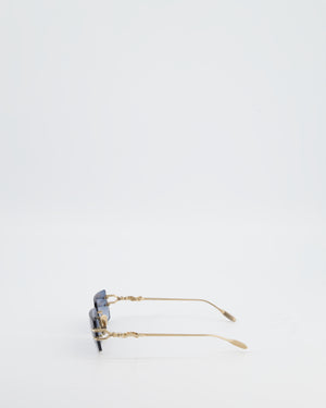 Chrome Hearts Sky Blue Square Gradient Sunglasses with Gold Detail
