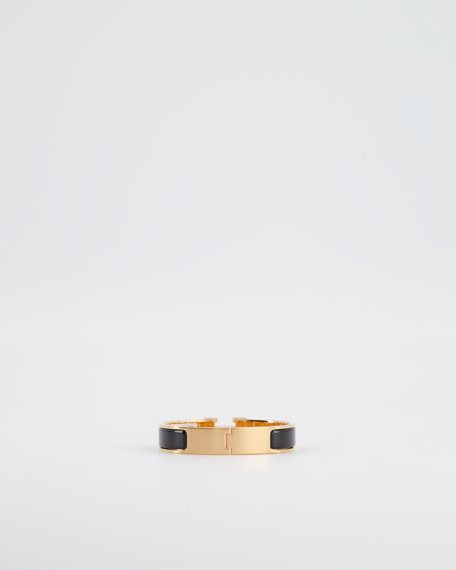 Hermès Clic H Noir Enamel Bracelet with Rose Gold Hardware Size PM RRP £590