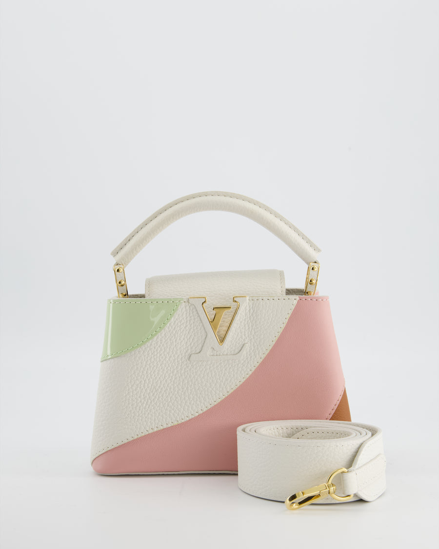 *LIMITED EDITION* Louis Vuitton Cappucine Neopolitan Mini Bag in White Calfskin Leather, Pink & Green PVC and Coral Interior with Gold Hardware