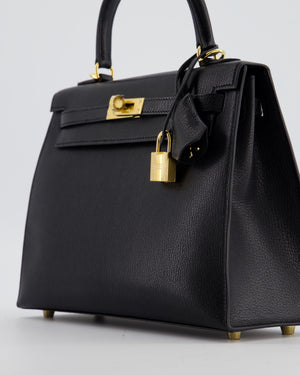 *SUPER RARE* Hermès Kelly 25 Sellier Bag in Noir Chèvre Chamkila Leather with Gold Hardware