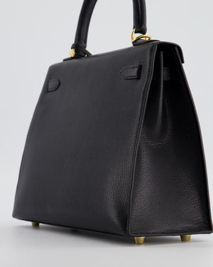 *SUPER RARE* Hermès Kelly 25 Sellier Bag in Noir Chèvre Chamkila Leather with Gold Hardware