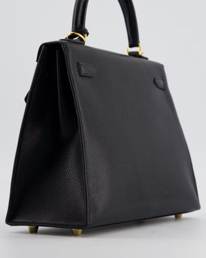 *SUPER RARE* Hermès Kelly 25 Sellier Bag in Noir Chèvre Chamkila Leather with Gold Hardware