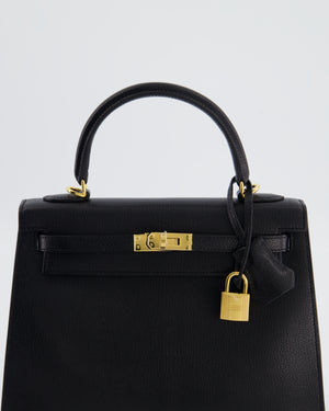 *SUPER RARE* Hermès Kelly 25 Sellier Bag in Noir Chèvre Chamkila Leather with Gold Hardware
