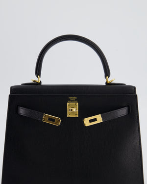 *SUPER RARE* Hermès Kelly 25 Sellier Bag in Noir Chèvre Chamkila Leather with Gold Hardware