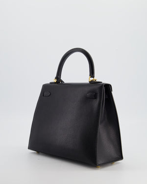 *SUPER RARE* Hermès Kelly 25 Sellier Bag in Noir Chèvre Chamkila Leather with Gold Hardware