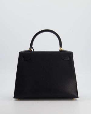 *SUPER RARE* Hermès Kelly 25 Sellier Bag in Noir Chèvre Chamkila Leather with Gold Hardware