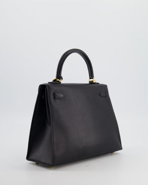 *SUPER RARE* Hermès Kelly 25 Sellier Bag in Noir Chèvre Chamkila Leather with Gold Hardware