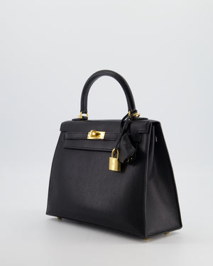 *SUPER RARE* Hermès Kelly 25 Sellier Bag in Noir Chèvre Chamkila Leather with Gold Hardware