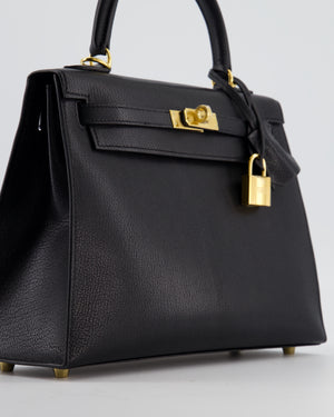 *SUPER RARE* Hermès Kelly 25 Sellier Bag in Noir Chèvre Chamkila Leather with Gold Hardware