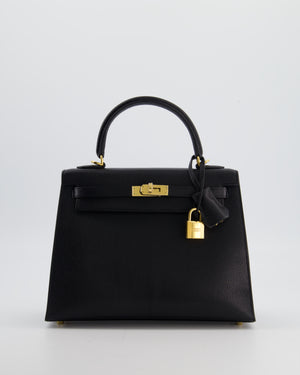 *SUPER RARE* Hermès Kelly 25 Sellier Bag in Noir Chèvre Chamkila Leather with Gold Hardware