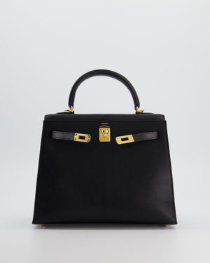 *SUPER RARE* Hermès Kelly 25 Sellier Bag in Noir Chèvre Chamkila Leather with Gold Hardware