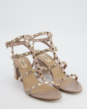 Valentino Beige Rockstud Block Heel Sandal Size EU 39.5