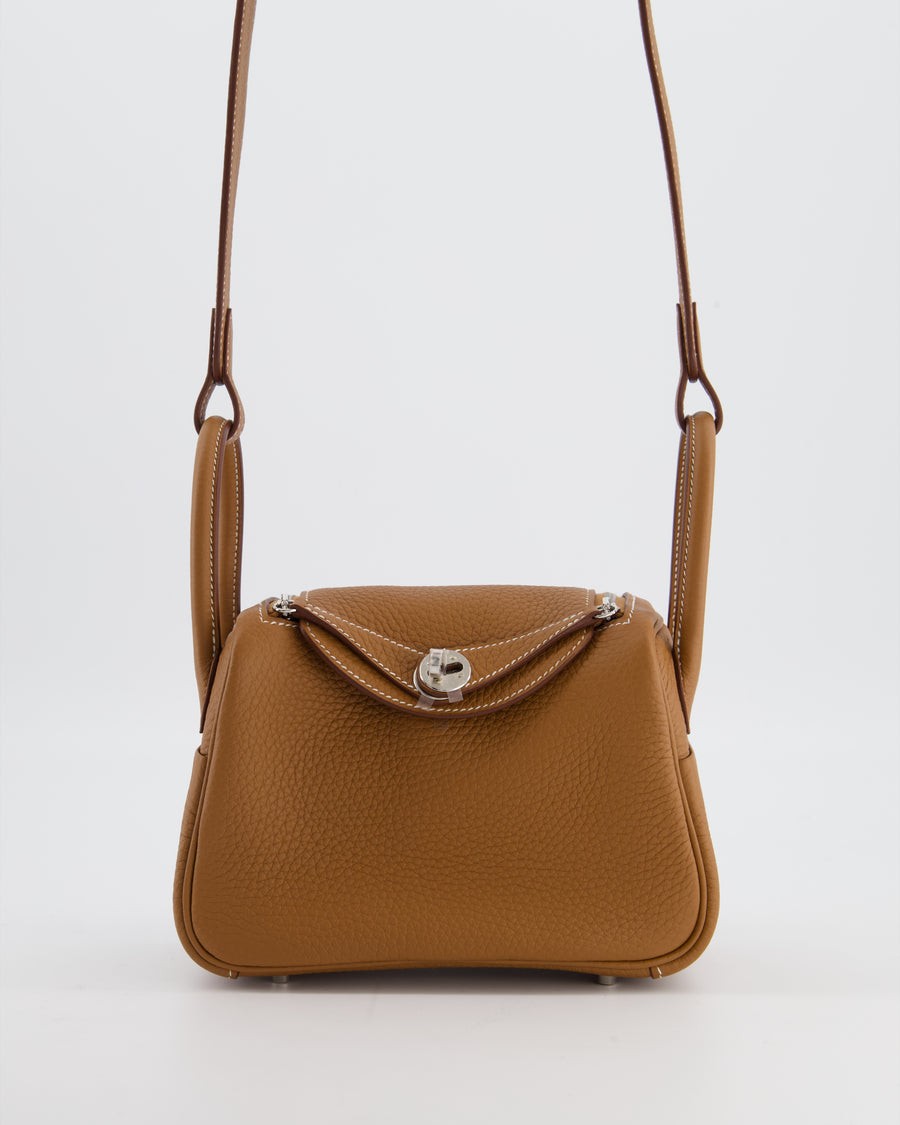 Hermès Mini Lindy Bag in Gold Clemence Leather with Palladium Hardware