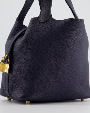 Hermes Picotin Lock 18 Bag in Bleu Nuit Clemence Leather with Gold Hardware