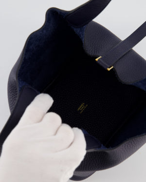Hermes Picotin Lock 18 Bag in Bleu Nuit Clemence Leather with Gold Hardware