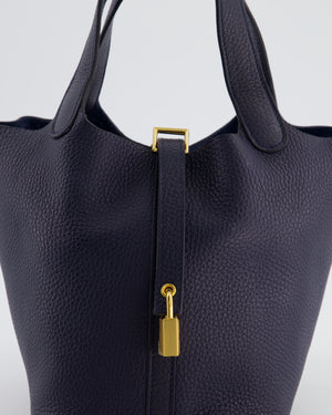 Hermes Picotin Lock 18 Bag in Bleu Nuit Clemence Leather with Gold Hardware