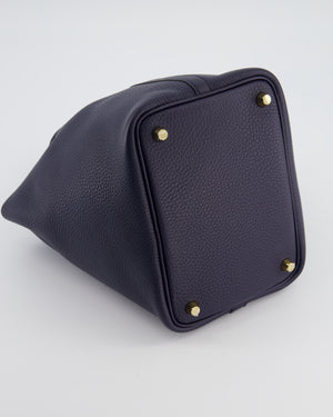 Hermes Picotin Lock 18 Bag in Bleu Nuit Clemence Leather with Gold Hardware