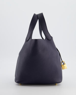 Hermes Picotin Lock 18 Bag in Bleu Nuit Clemence Leather with Gold Hardware