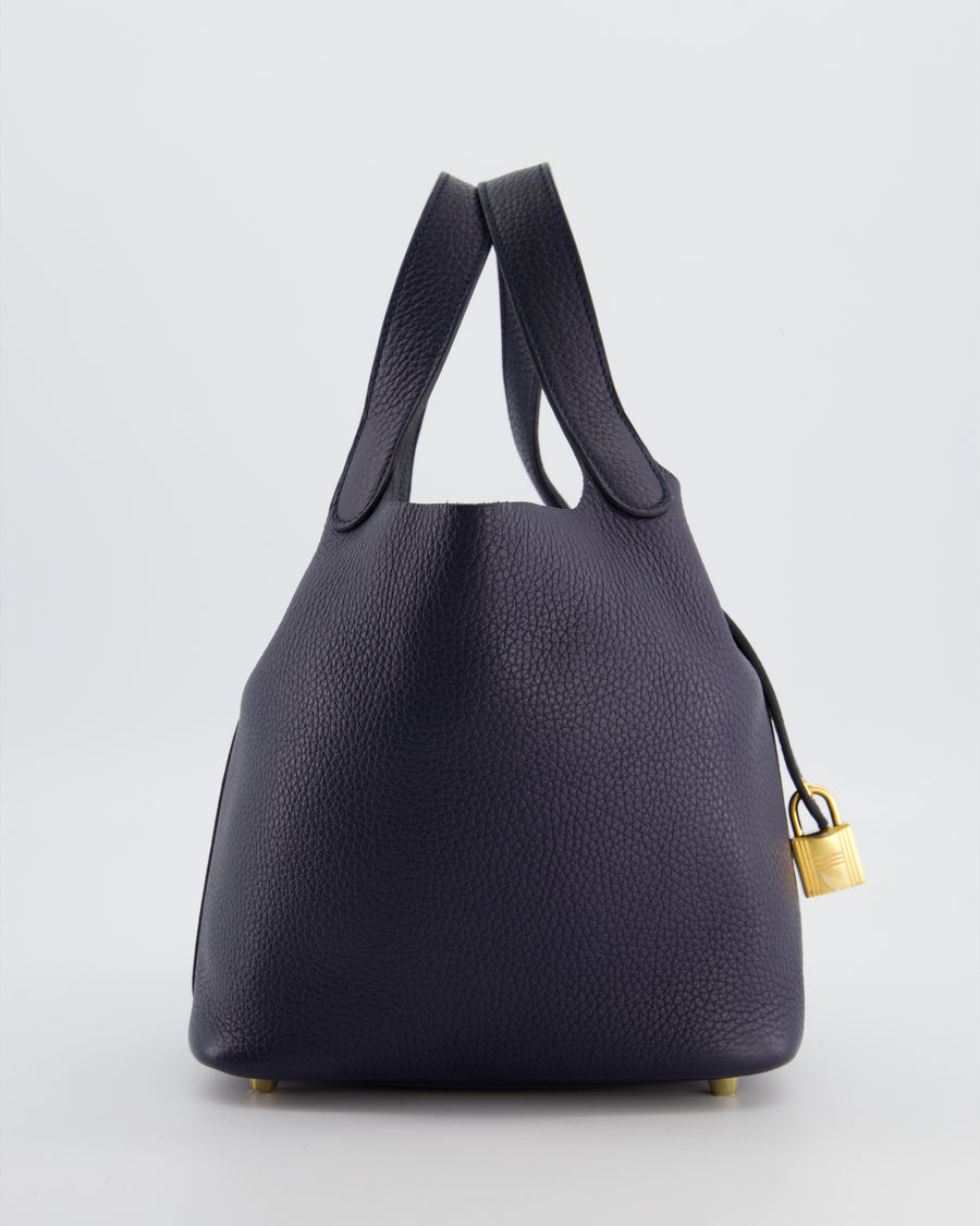 Hermes Picotin Lock 18 Bag in Bleu Nuit Clemence Leather with Gold Hardware