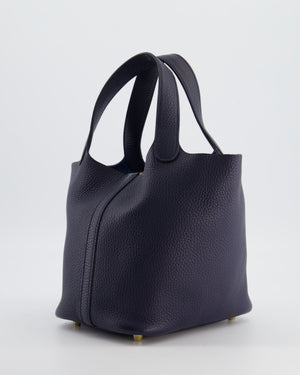 Hermes Picotin Lock 18 Bag in Bleu Nuit Clemence Leather with Gold Hardware