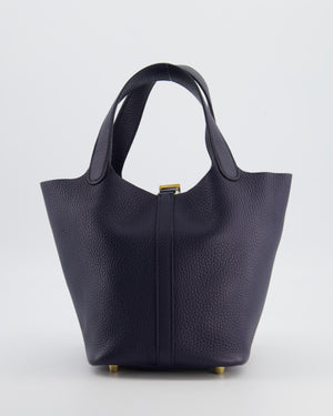 Hermes Picotin Lock 18 Bag in Bleu Nuit Clemence Leather with Gold Hardware