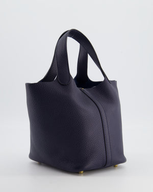 Hermes Picotin Lock 18 Bag in Bleu Nuit Clemence Leather with Gold Hardware