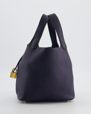 Hermes Picotin Lock 18 Bag in Bleu Nuit Clemence Leather with Gold Hardware