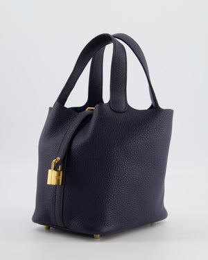 Hermes Picotin Lock 18 Bag in Bleu Nuit Clemence Leather with Gold Hardware