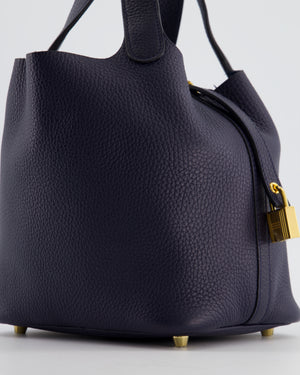 Hermes Picotin Lock 18 Bag in Bleu Nuit Clemence Leather with Gold Hardware