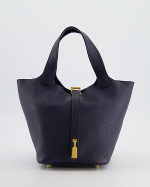 Hermes Picotin Lock 18 Bag in Bleu Nuit Clemence Leather with Gold Hardware