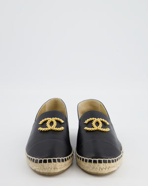 Chanel Black Leather Espadrilles with Gold CC Textured Logo Size EU 40 RRP £730