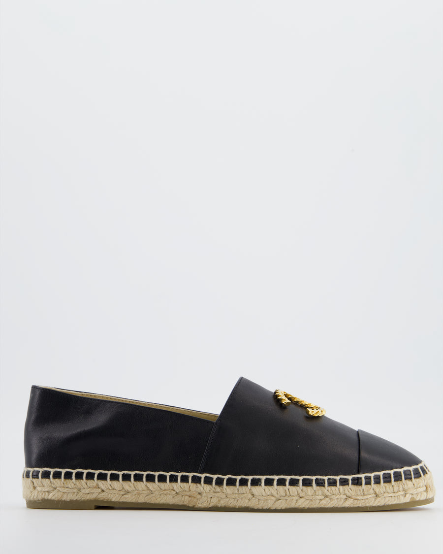 Chanel Black Leather Espadrilles with Gold CC Textured Logo Size EU 40 RRP £730
