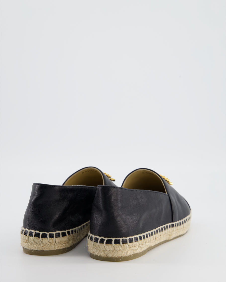 Chanel Black Leather Espadrilles with Gold CC Textured Logo Size EU 40 RRP £730